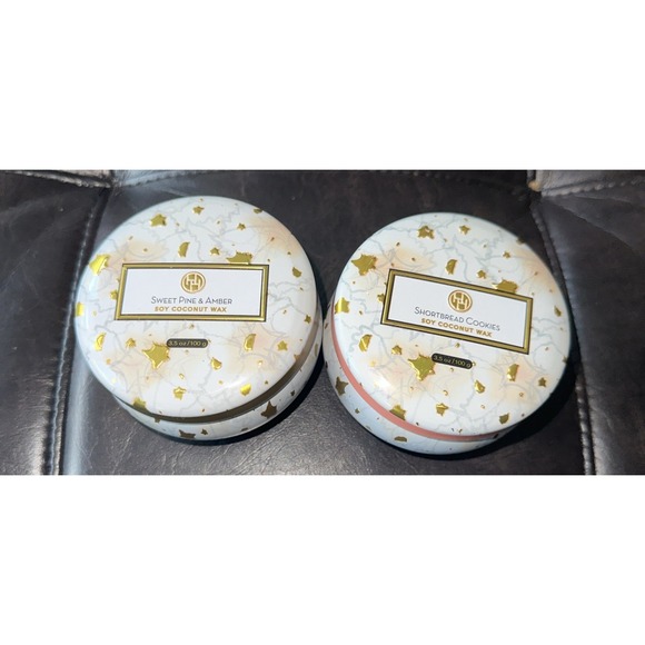 Huntington Home Other - Huntington Home 3.5 oz Two Tin Candles Sweet‎ Pine & Amber + Shortbread Cookies